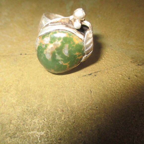 Serling Silver Handcrafted Green Moss Agate Ring Size 8 - Picture 3 of 3